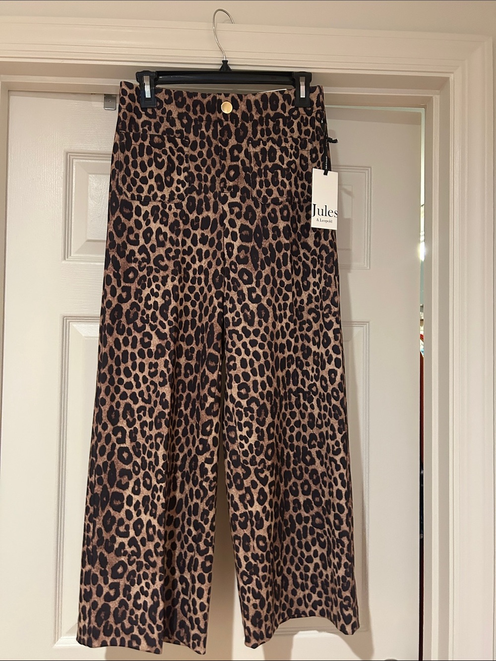 Jules & Leopold Leopard-Print Wide Leg Pants in Brown and Black